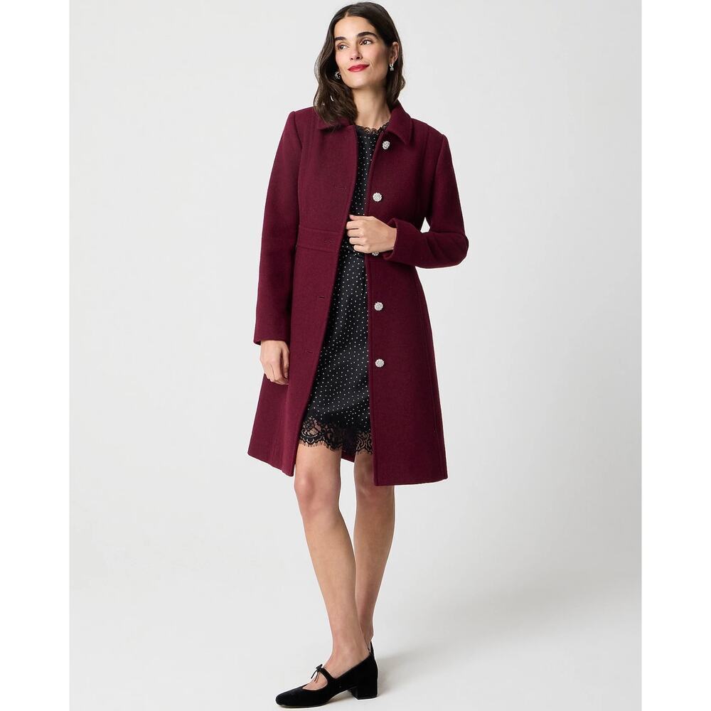 J. Crew Women's Lady Day Coat with Jeweled Buttons Burgundy Size 4 NWT